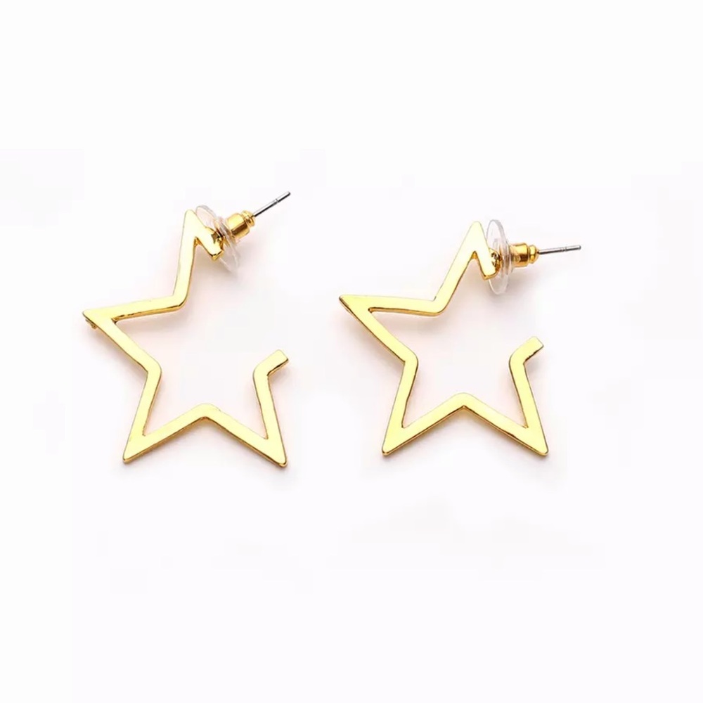 The Ira - Gold Geometric Star Hoops - Picture 3 of 4
